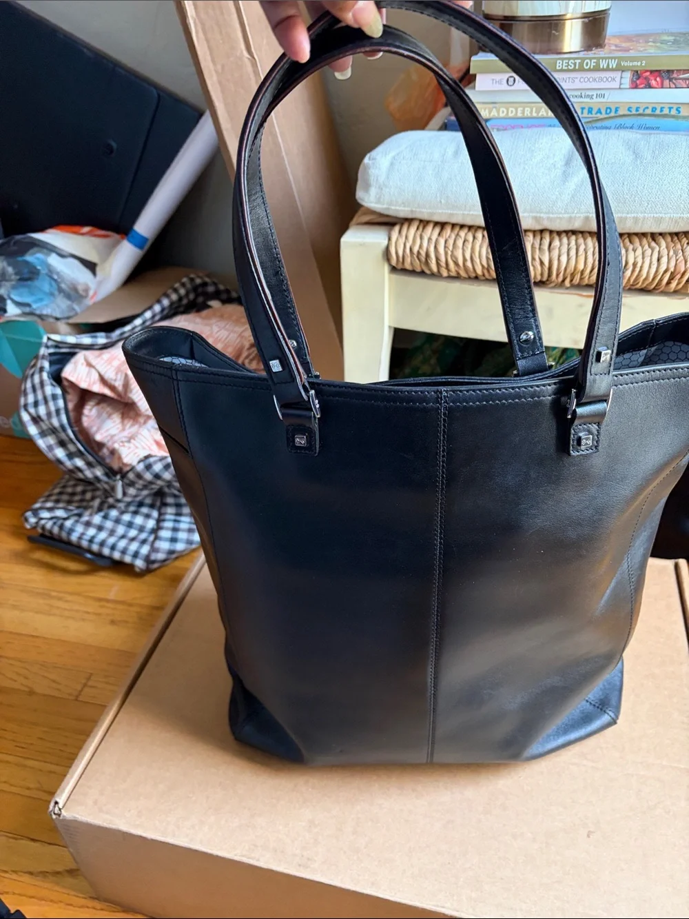 Skagen Black Leather Tote Bag 15x13